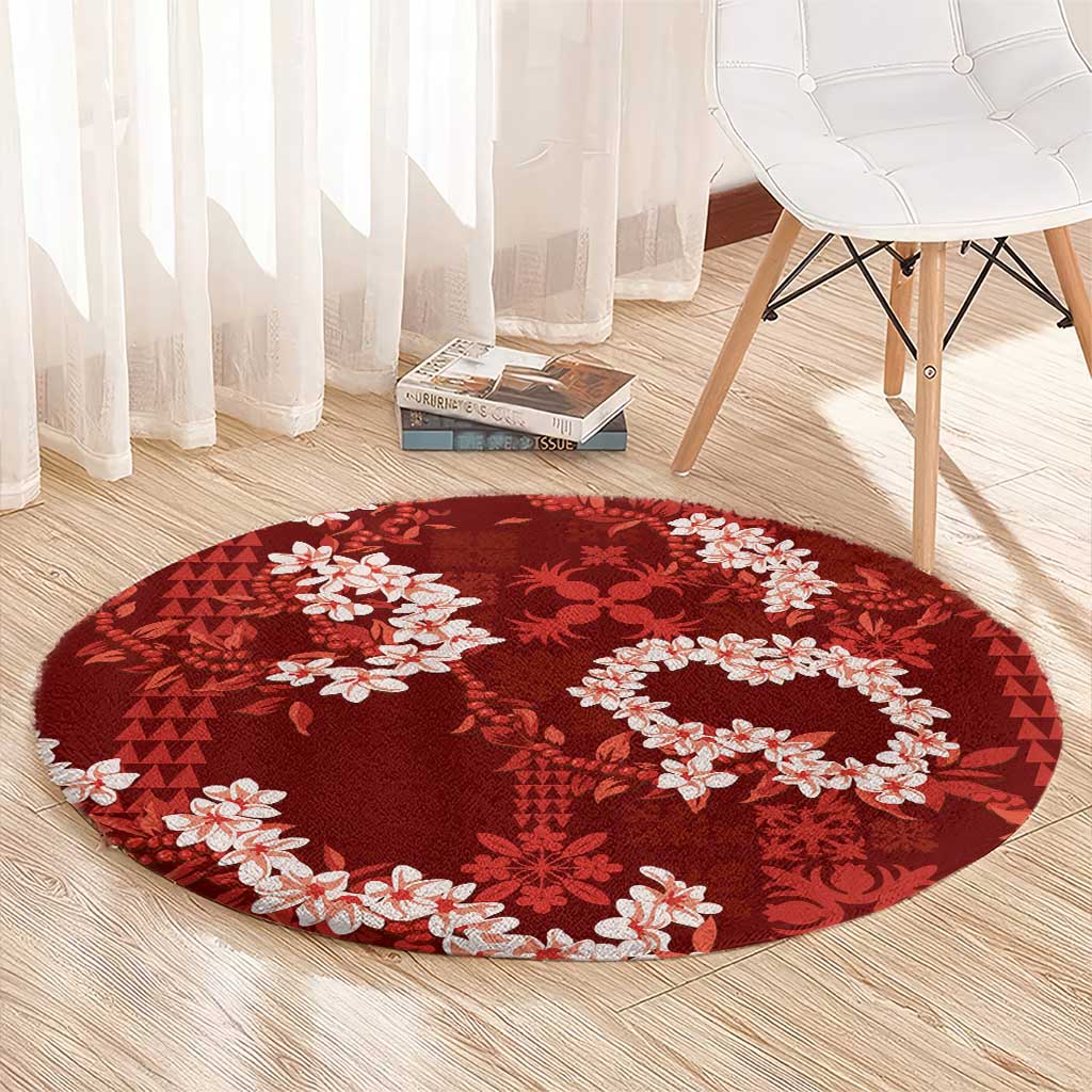 Mokihana Maile and Ilima Leis Round Carpet Ulaʻula Hawaiian Tapa Quilt Pattern - Polynesian Pride
