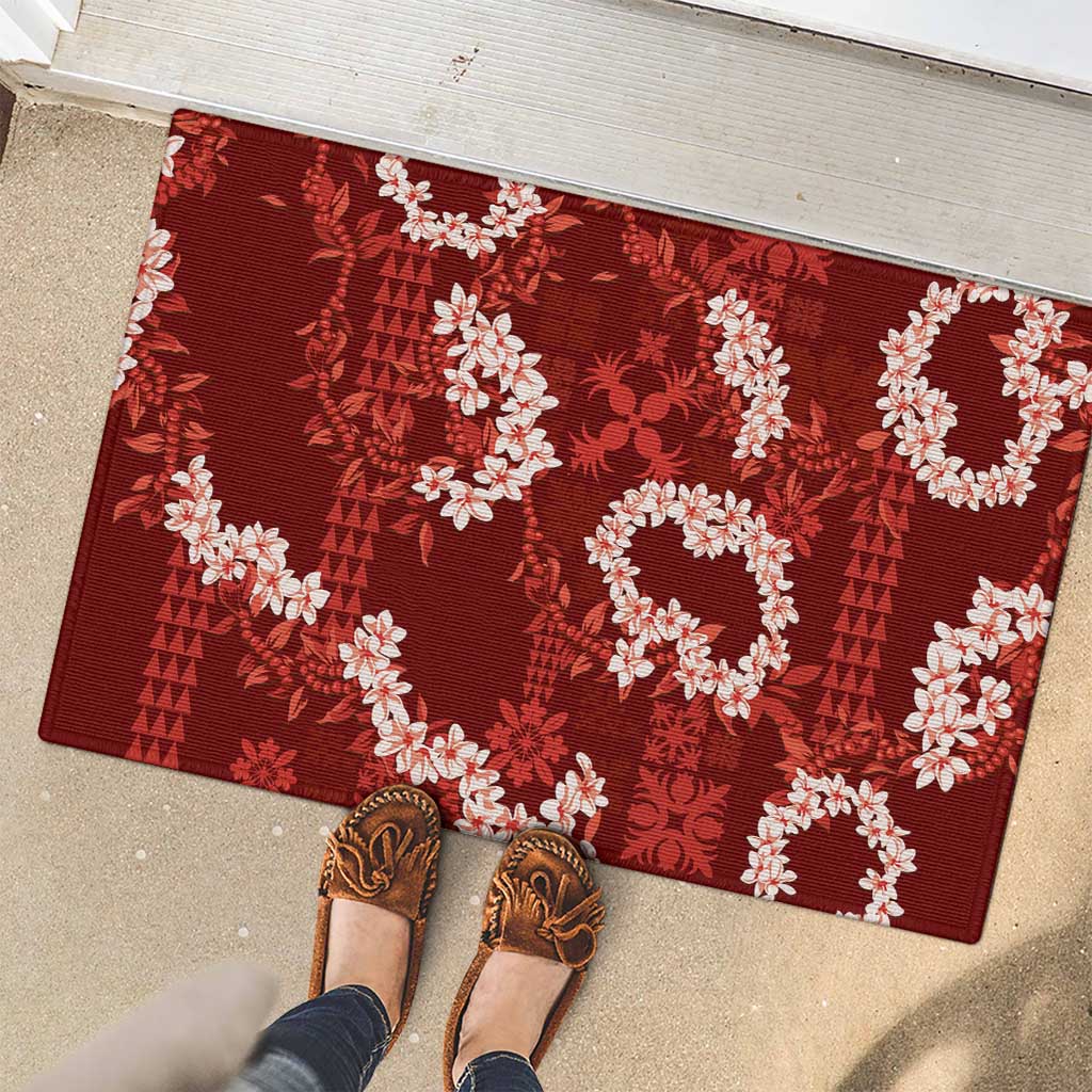 Mokihana Maile and Ilima Leis Rubber Doormat Ulaʻula Hawaiian Tapa Quilt Pattern - Polynesian Pride