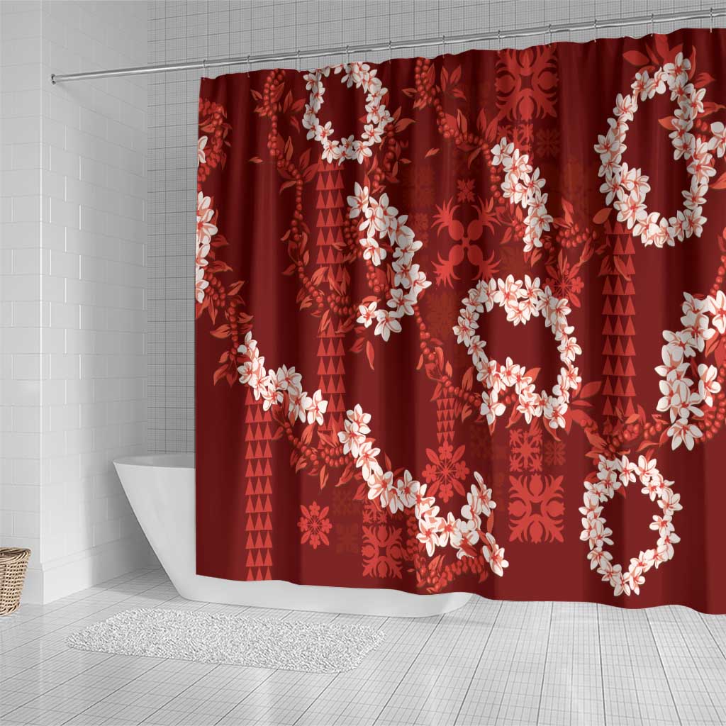 Mokihana Maile and Ilima Leis Shower Curtain Ulaʻula Hawaiian Tapa Quilt Pattern - Polynesian Pride