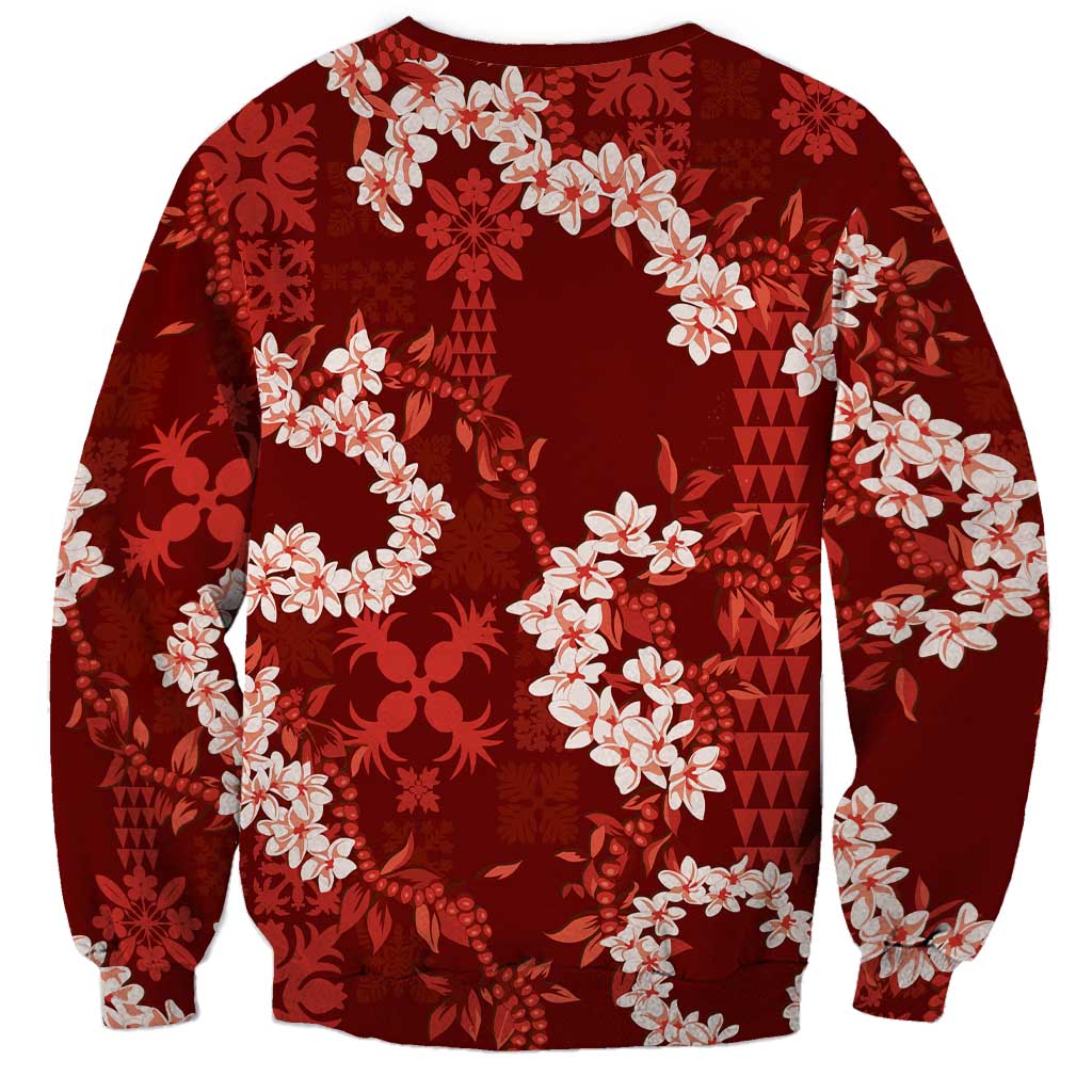Mokihana Maile and Ilima Leis Sweatshirt Ulaʻula Hawaiian Tapa Quilt Pattern - Polynesian Pride