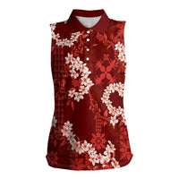 Mokihana Maile and Ilima Leis Women Sleeveless Polo Shirt Ulaʻula Hawaiian Tapa Quilt Pattern LT9 Female Red - Polynesian Pride