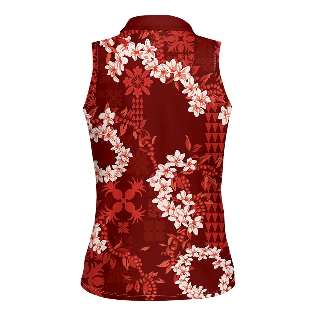 Mokihana Maile and Ilima Leis Women Sleeveless Polo Shirt Ulaʻula Hawaiian Tapa Quilt Pattern LT9 - Polynesian Pride