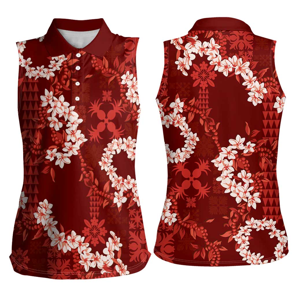Mokihana Maile and Ilima Leis Women Sleeveless Polo Shirt Ulaʻula Hawaiian Tapa Quilt Pattern LT9 - Polynesian Pride