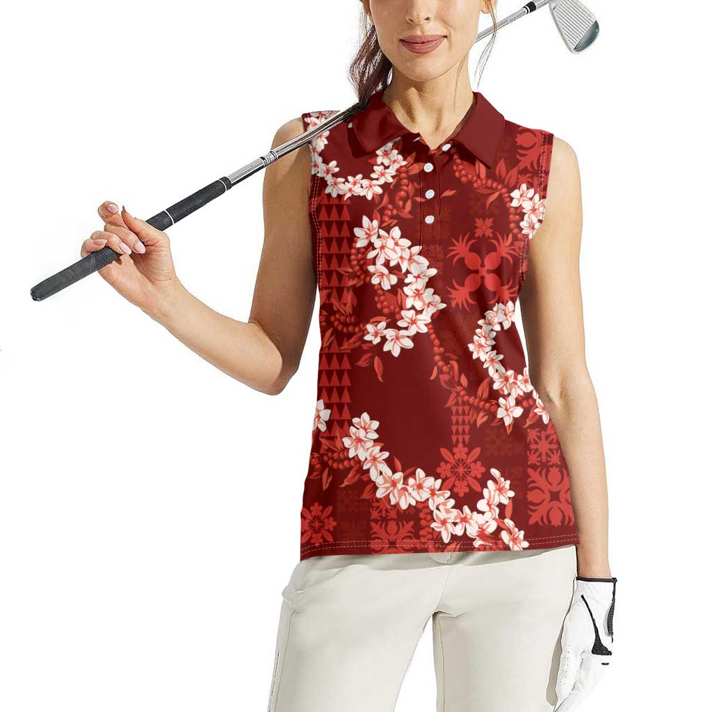 Mokihana Maile and Ilima Leis Women Sleeveless Polo Shirt Ulaʻula Hawaiian Tapa Quilt Pattern LT9 - Polynesian Pride
