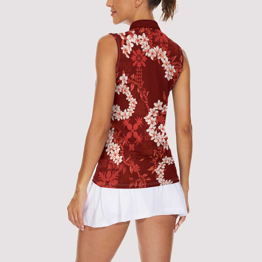 Mokihana Maile and Ilima Leis Women Sleeveless Polo Shirt Ulaʻula Hawaiian Tapa Quilt Pattern LT9 - Polynesian Pride