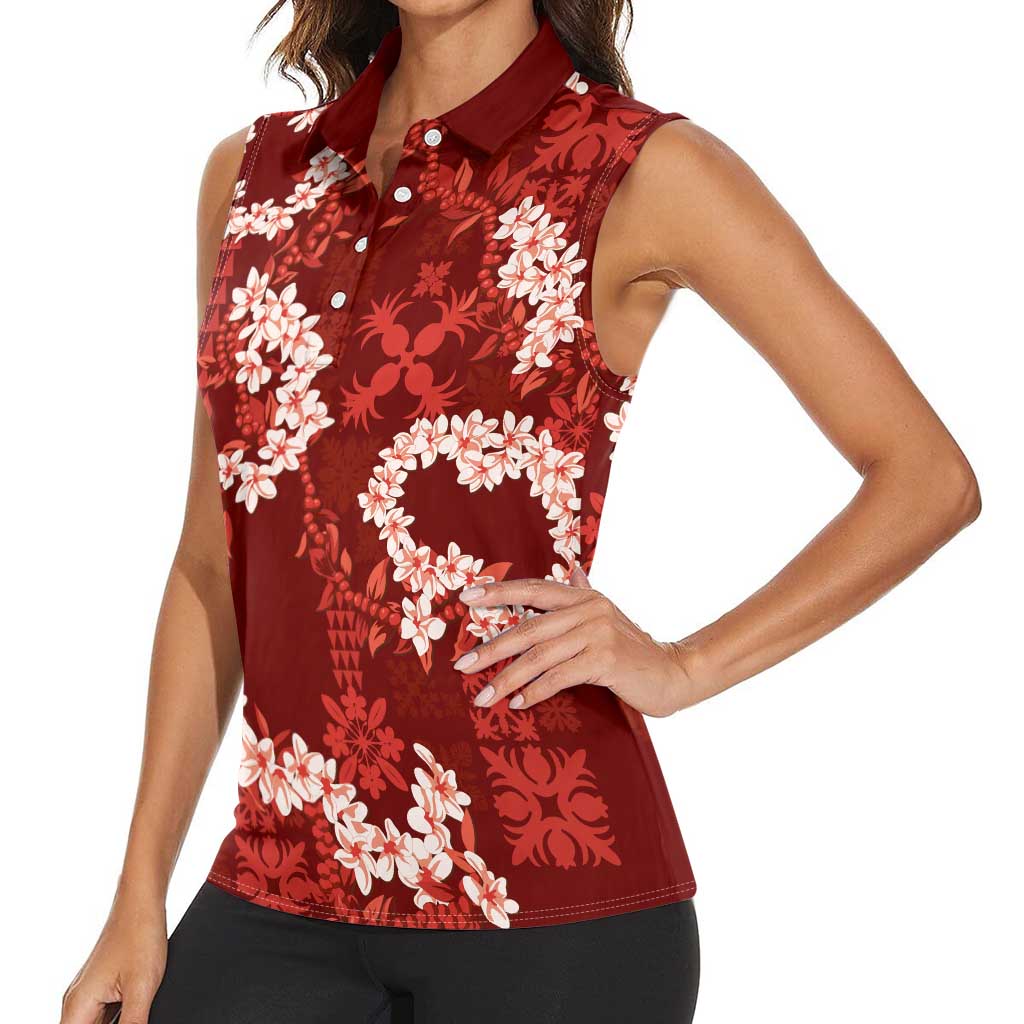 Mokihana Maile and Ilima Leis Women Sleeveless Polo Shirt Ulaʻula Hawaiian Tapa Quilt Pattern LT9 - Polynesian Pride