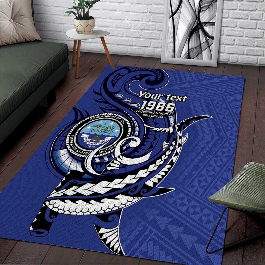 Personalized FSM 1986 Independence Day Area Rug Polynesian Shark Tattoo Style LT9 Blue - Polynesian Pride