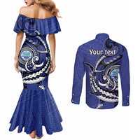 Personalized FSM 1986 Independence Day Couples Matching Mermaid Dress and Long Sleeve Button Shirt Polynesian Shark Tattoo Style LT9 - Polynesian Pride