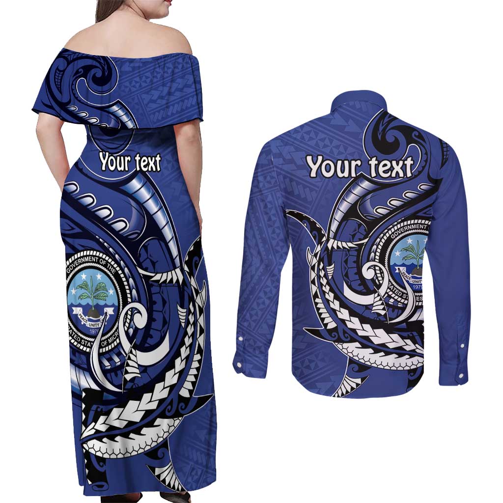 Personalized FSM 1986 Independence Day Couples Matching Off Shoulder Maxi Dress and Long Sleeve Button Shirt Polynesian Shark Tattoo Style LT9 - Polynesian Pride