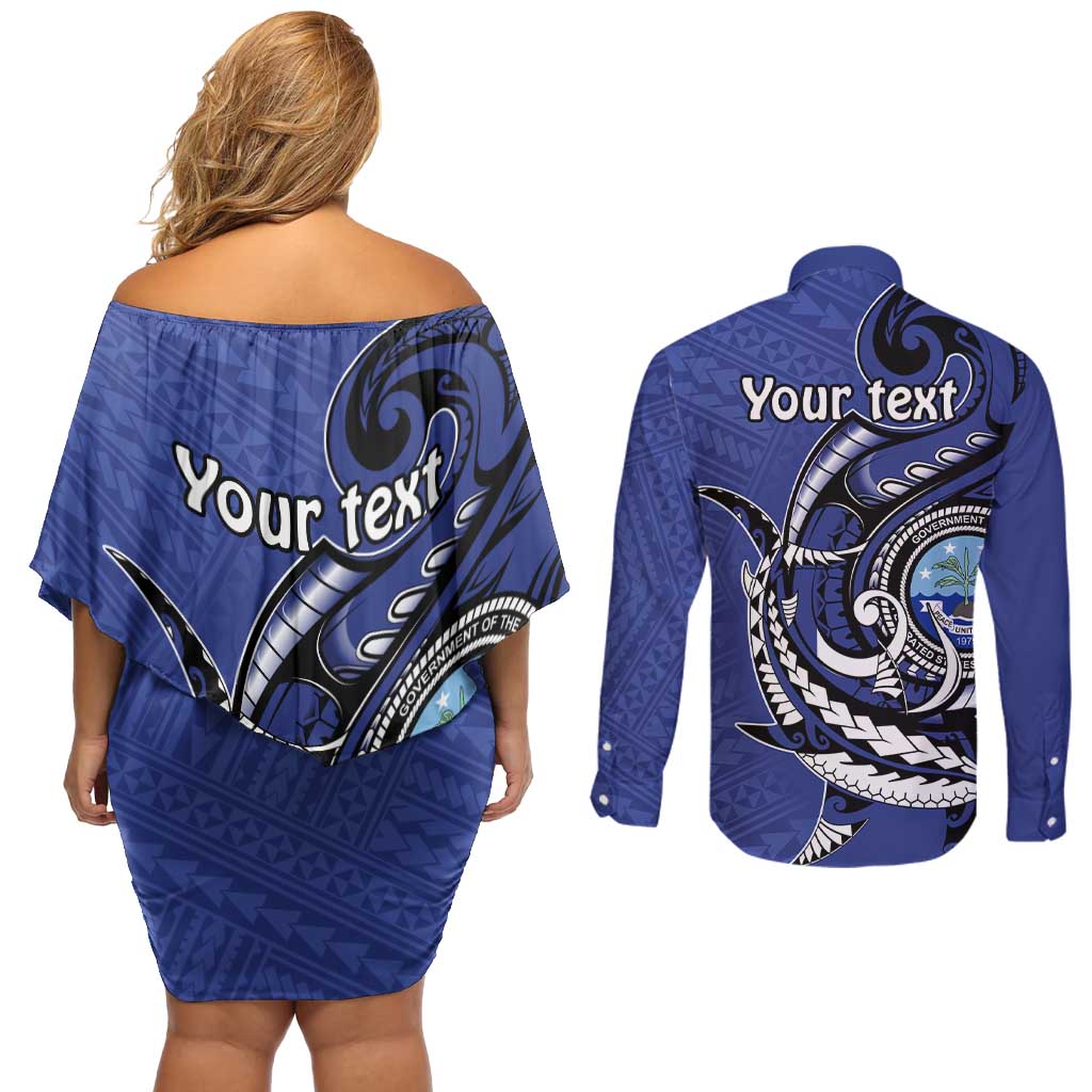 Personalized FSM 1986 Independence Day Couples Matching Off Shoulder Short Dress and Long Sleeve Button Shirt Polynesian Shark Tattoo Style LT9 - Polynesian Pride