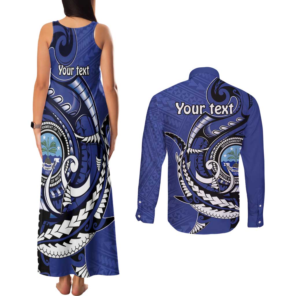 Personalized FSM 1986 Independence Day Couples Matching Tank Maxi Dress and Long Sleeve Button Shirt Polynesian Shark Tattoo Style LT9 - Polynesian Pride