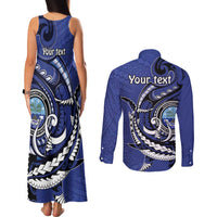 Personalized FSM 1986 Independence Day Couples Matching Tank Maxi Dress and Long Sleeve Button Shirt Polynesian Shark Tattoo Style LT9 - Polynesian Pride