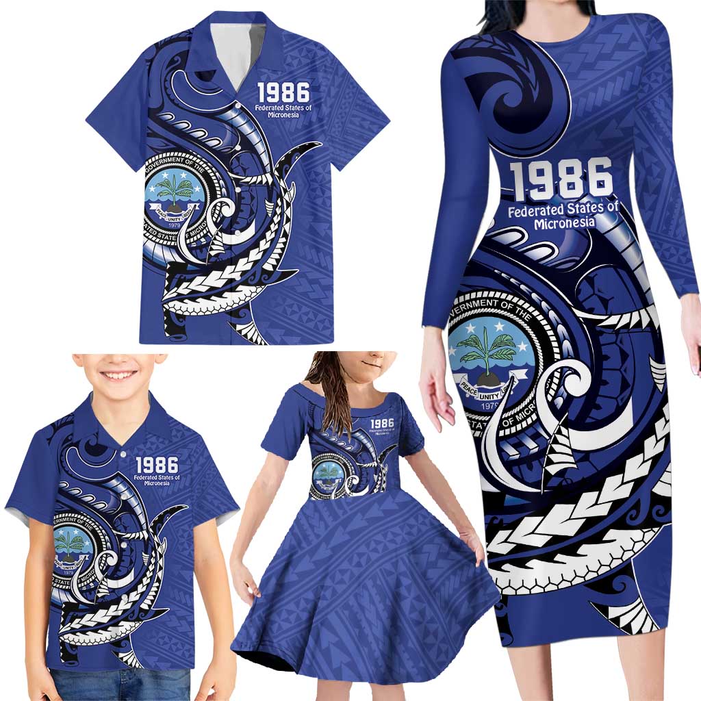 Personalized FSM 1986 Independence Day Family Matching Long Sleeve Bodycon Dress and Hawaiian Shirt Polynesian Shark Tattoo Style LT9 - Polynesian Pride