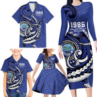 Personalized FSM 1986 Independence Day Family Matching Long Sleeve Bodycon Dress and Hawaiian Shirt Polynesian Shark Tattoo Style LT9 - Polynesian Pride