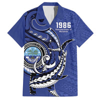 Personalized FSM 1986 Independence Day Family Matching Long Sleeve Bodycon Dress and Hawaiian Shirt Polynesian Shark Tattoo Style LT9 Dad's Shirt - Short Sleeve Blue - Polynesian Pride