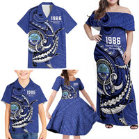 Personalized FSM 1986 Independence Day Family Matching Off Shoulder Maxi Dress and Hawaiian Shirt Polynesian Shark Tattoo Style LT9 - Polynesian Pride