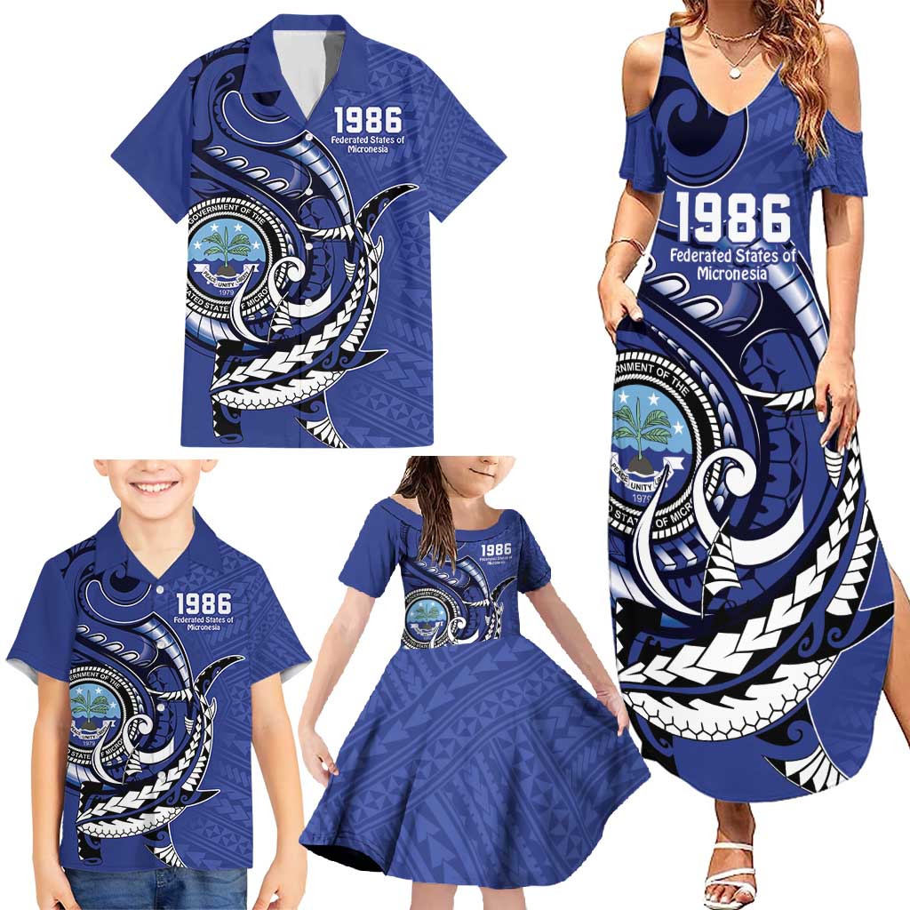 Personalized FSM 1986 Independence Day Family Matching Summer Maxi Dress and Hawaiian Shirt Polynesian Shark Tattoo Style LT9 - Polynesian Pride