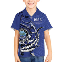 Personalized FSM 1986 Independence Day Family Matching Summer Maxi Dress and Hawaiian Shirt Polynesian Shark Tattoo Style LT9 Son's Shirt Blue - Polynesian Pride