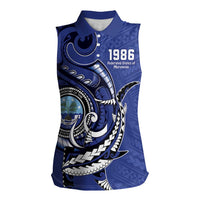 Personalized FSM 1986 Independence Day Women Sleeveless Polo Shirt Polynesian Shark Tattoo Style LT9 Female Blue - Polynesian Pride