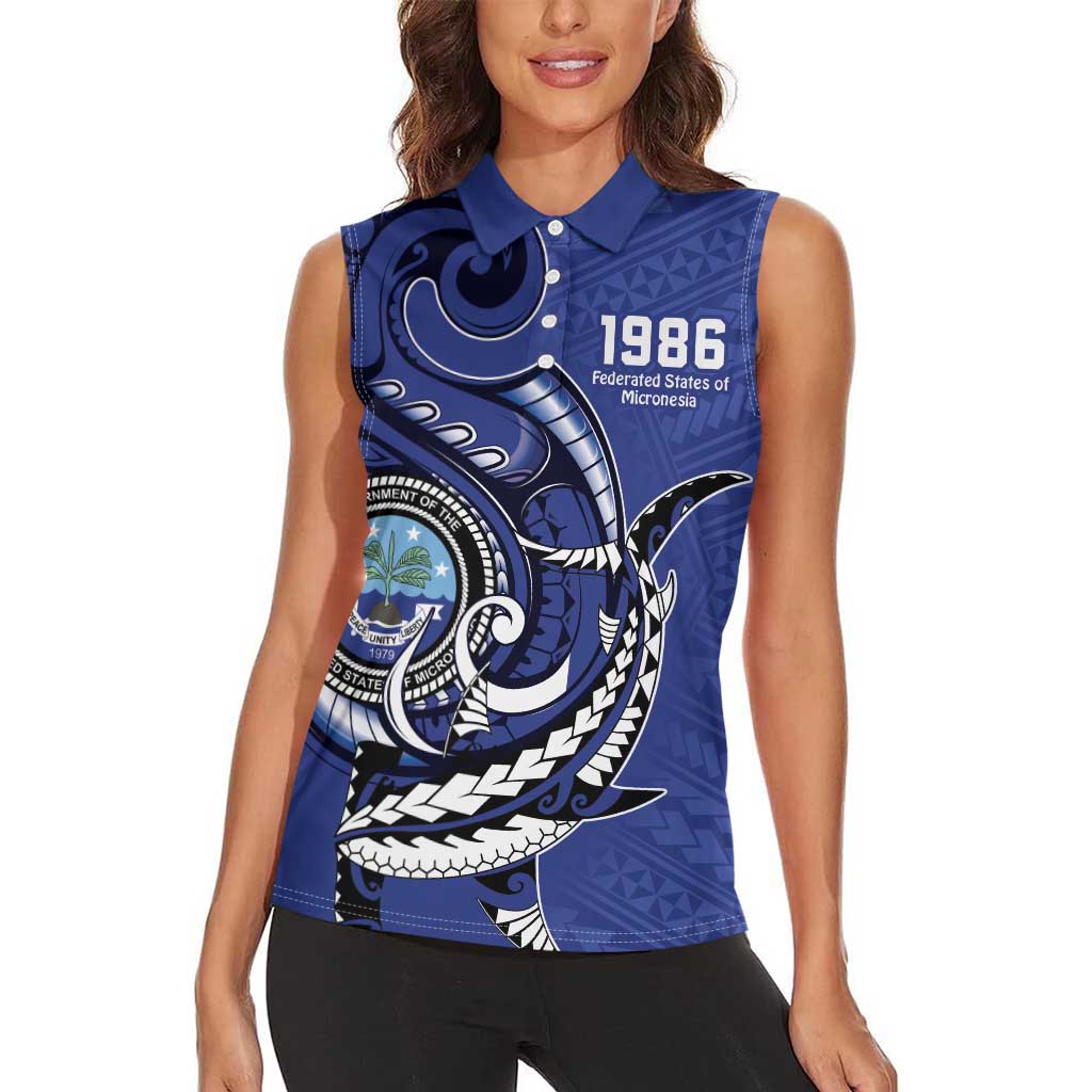Personalized FSM 1986 Independence Day Women Sleeveless Polo Shirt Polynesian Shark Tattoo Style LT9 - Polynesian Pride