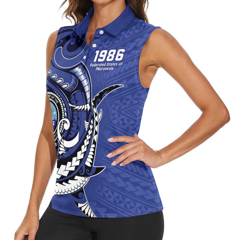 Personalized FSM 1986 Independence Day Women Sleeveless Polo Shirt Polynesian Shark Tattoo Style LT9 - Polynesian Pride