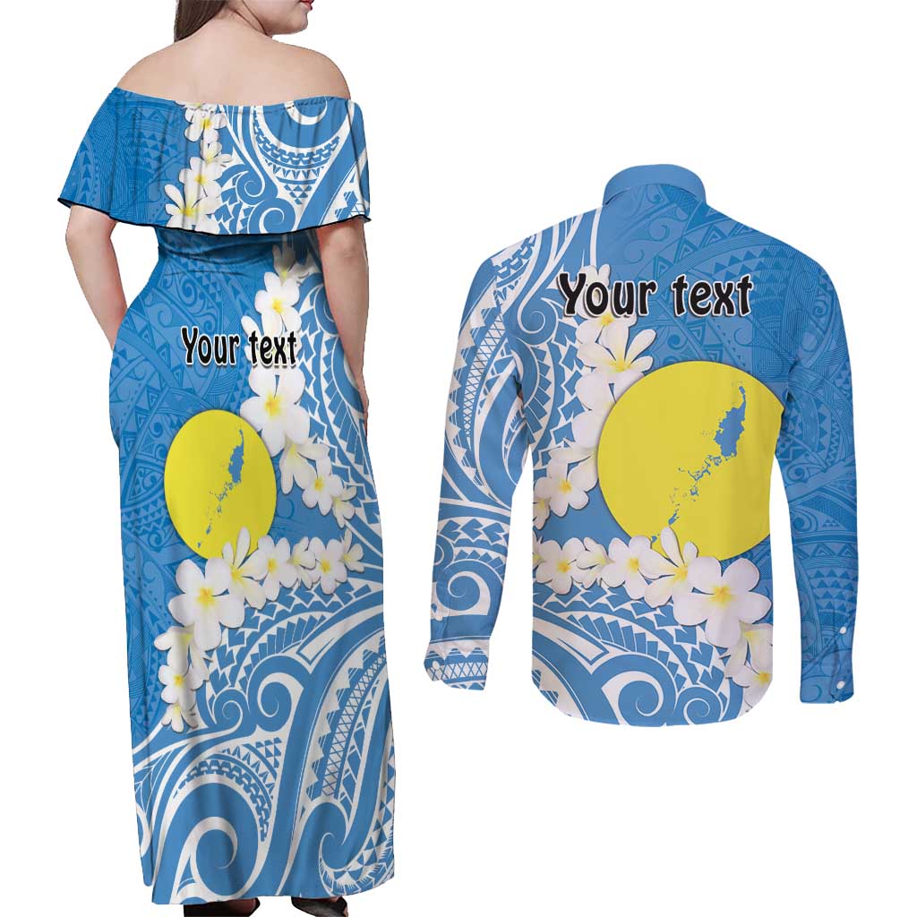 Personalized Palau 1994 Belau Rekid Couples Matching Off Shoulder Maxi Dress and Long Sleeve Button Shirt Polynesian Plumeria Style LT9 - Polynesian Pride