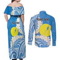 Personalized Palau 1994 Belau Rekid Couples Matching Off Shoulder Maxi Dress and Long Sleeve Button Shirt Polynesian Plumeria Style LT9 - Polynesian Pride