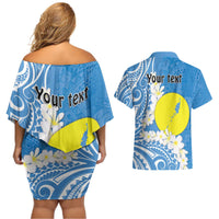 Personalized Palau 1994 Belau Rekid Couples Matching Off Shoulder Short Dress and Hawaiian Shirt Polynesian Plumeria Style LT9 - Polynesian Pride