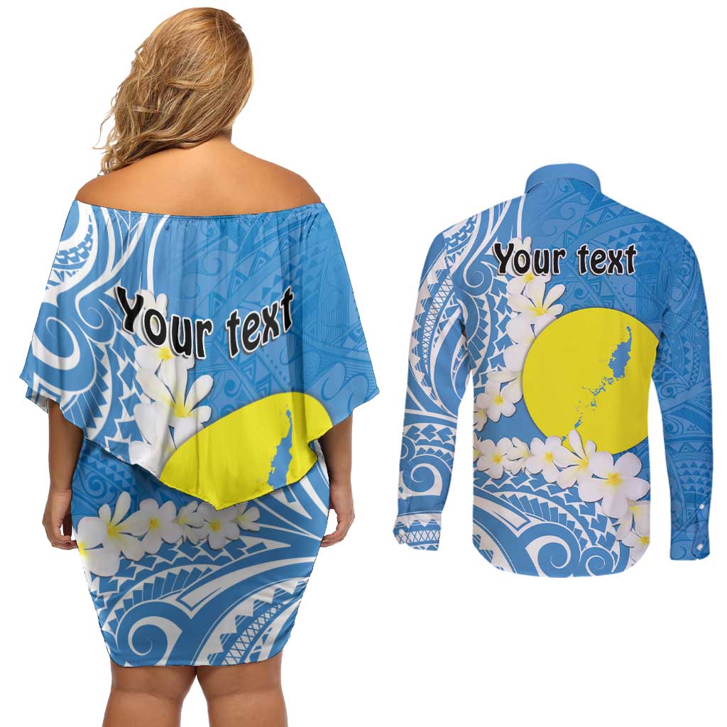 Personalized Palau 1994 Belau Rekid Couples Matching Off Shoulder Short Dress and Long Sleeve Button Shirt Polynesian Plumeria Style LT9 - Polynesian Pride
