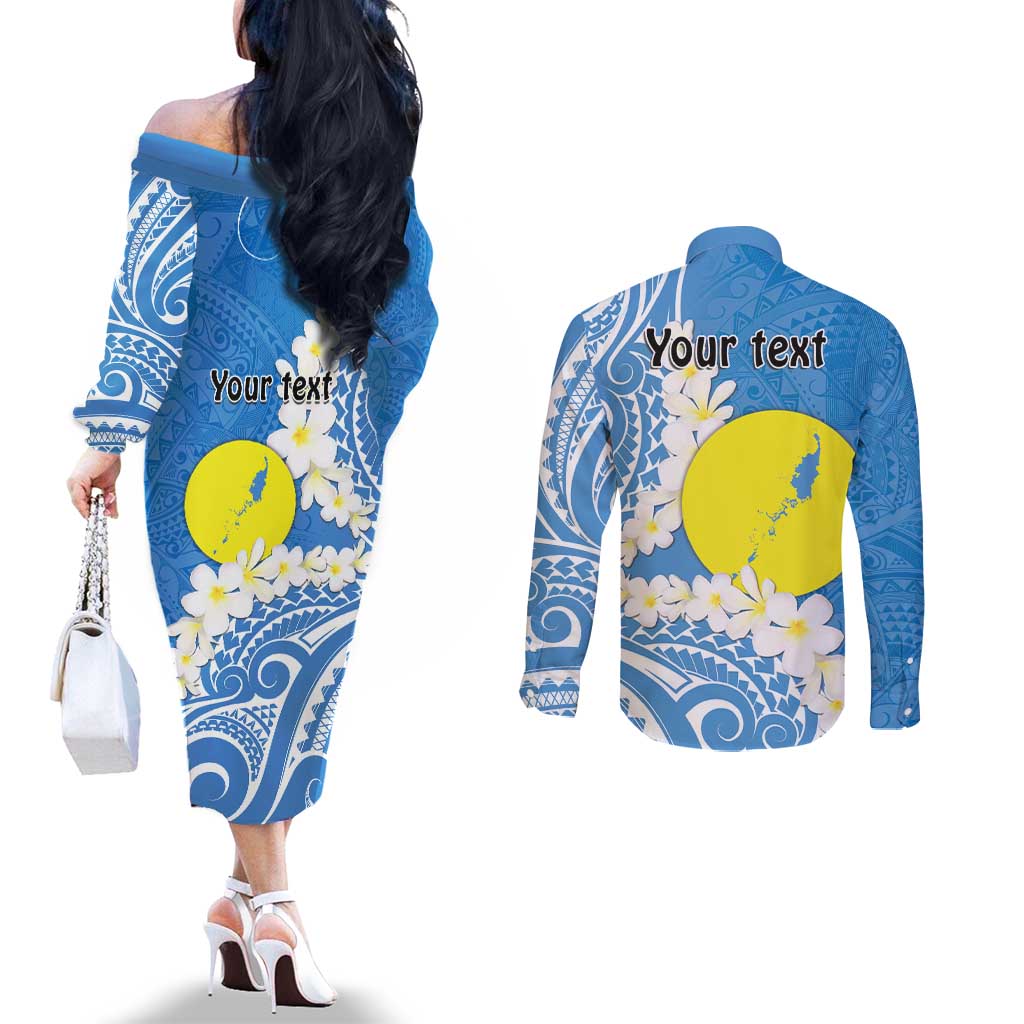 Personalized Palau 1994 Belau Rekid Couples Matching Off The Shoulder Long Sleeve Dress and Long Sleeve Button Shirt Polynesian Plumeria Style LT9 - Polynesian Pride