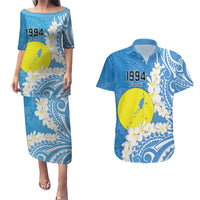 Personalized Palau 1994 Belau Rekid Couples Matching Puletasi and Hawaiian Shirt Polynesian Plumeria Style LT9 Blue - Polynesian Pride