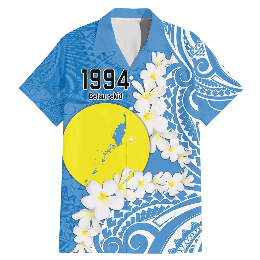 Personalized Palau 1994 Belau Rekid Family Matching Mermaid Dress and Hawaiian Shirt Polynesian Plumeria Style LT9 Dad's Shirt - Short Sleeve Blue - Polynesian Pride