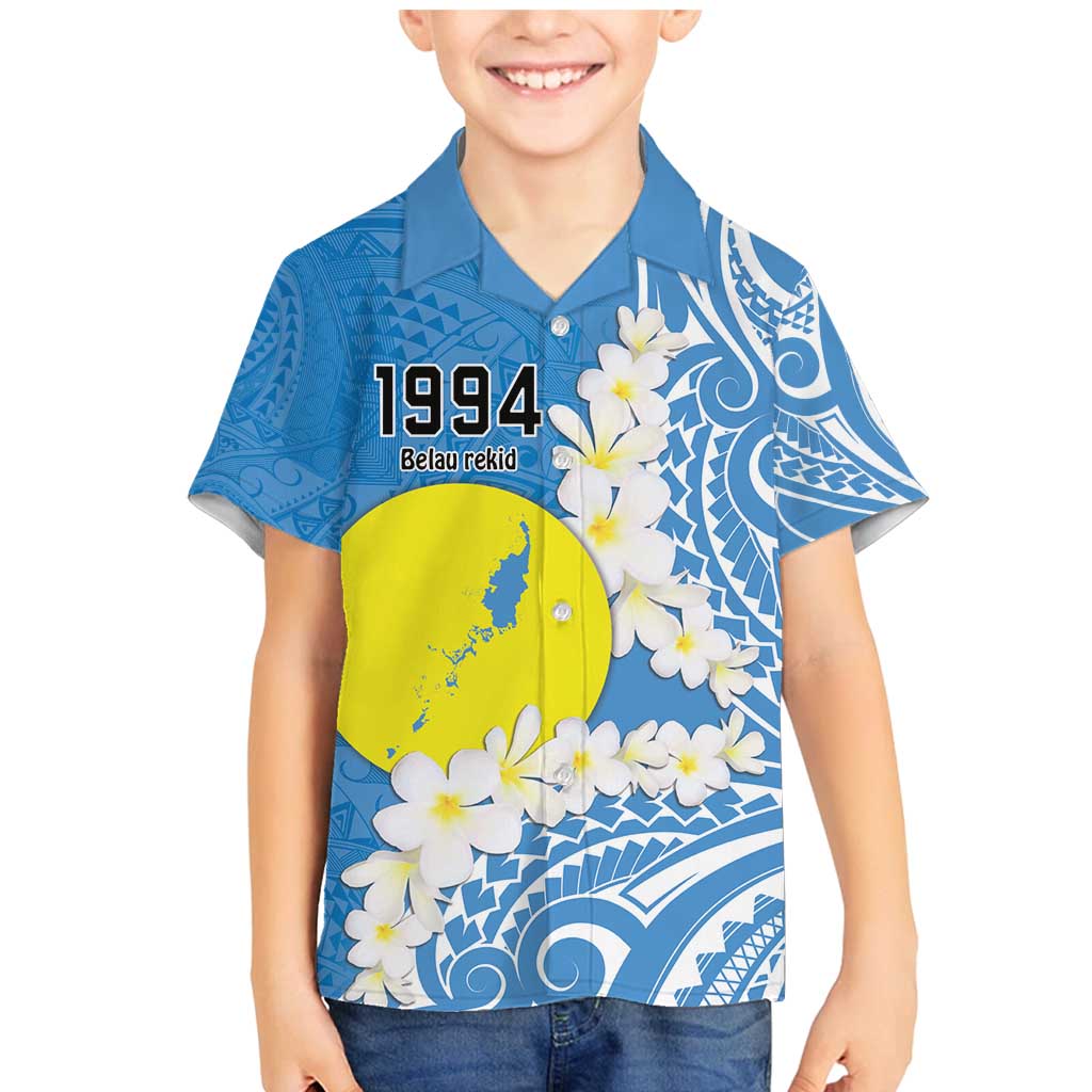 Personalized Palau 1994 Belau Rekid Family Matching Mermaid Dress and Hawaiian Shirt Polynesian Plumeria Style LT9 Son's Shirt Blue - Polynesian Pride