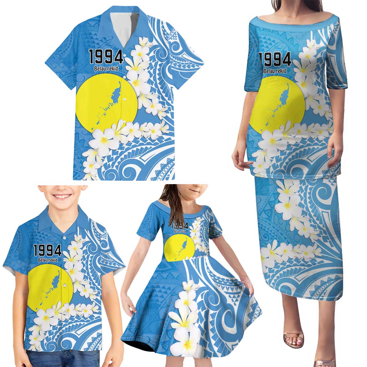 Personalized Palau 1994 Belau Rekid Family Matching Puletasi and Hawaiian Shirt Polynesian Plumeria Style LT9 - Polynesian Pride