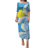 Personalized Palau 1994 Belau Rekid Family Matching Puletasi and Hawaiian Shirt Polynesian Plumeria Style LT9 Mom's Dress Blue - Polynesian Pride
