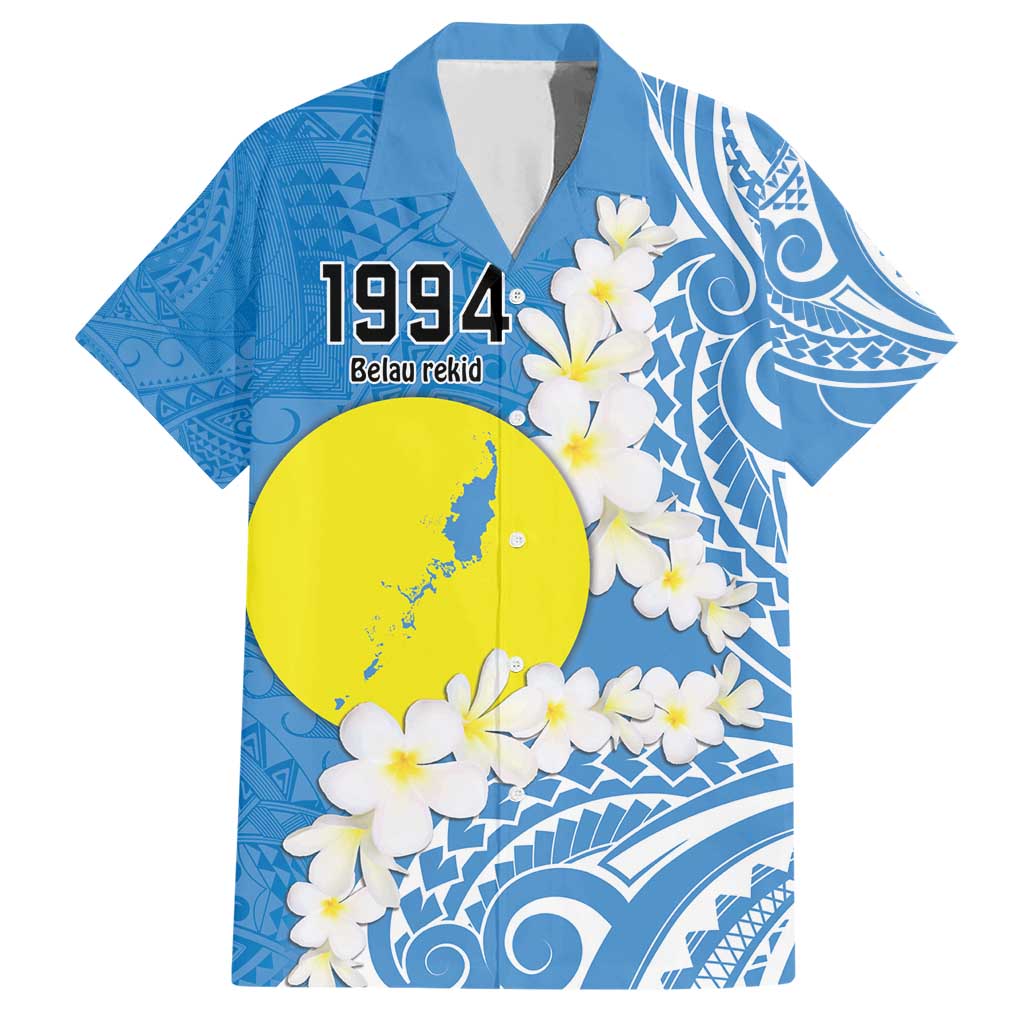 Personalized Palau 1994 Belau Rekid Family Matching Short Sleeve Bodycon Dress and Hawaiian Shirt Polynesian Plumeria Style LT9 Dad's Shirt - Short Sleeve Blue - Polynesian Pride