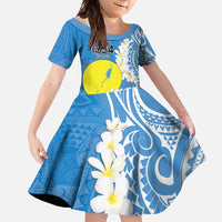 Personalized Palau 1994 Belau Rekid Family Matching Tank Maxi Dress and Hawaiian Shirt Polynesian Plumeria Style LT9 Daughter's Dress Blue - Polynesian Pride