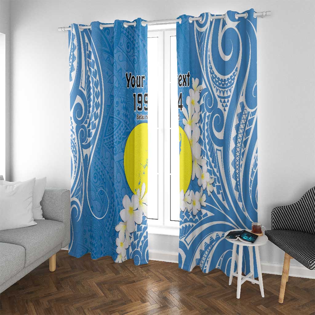 Personalized Palau 1994 Belau Rekid Window Curtain Polynesian Plumeria Style LT9 With Grommets Blue - Polynesian Pride