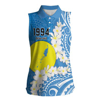 Personalized Palau 1994 Belau Rekid Women Sleeveless Polo Shirt Polynesian Plumeria Style LT9 Female Blue - Polynesian Pride
