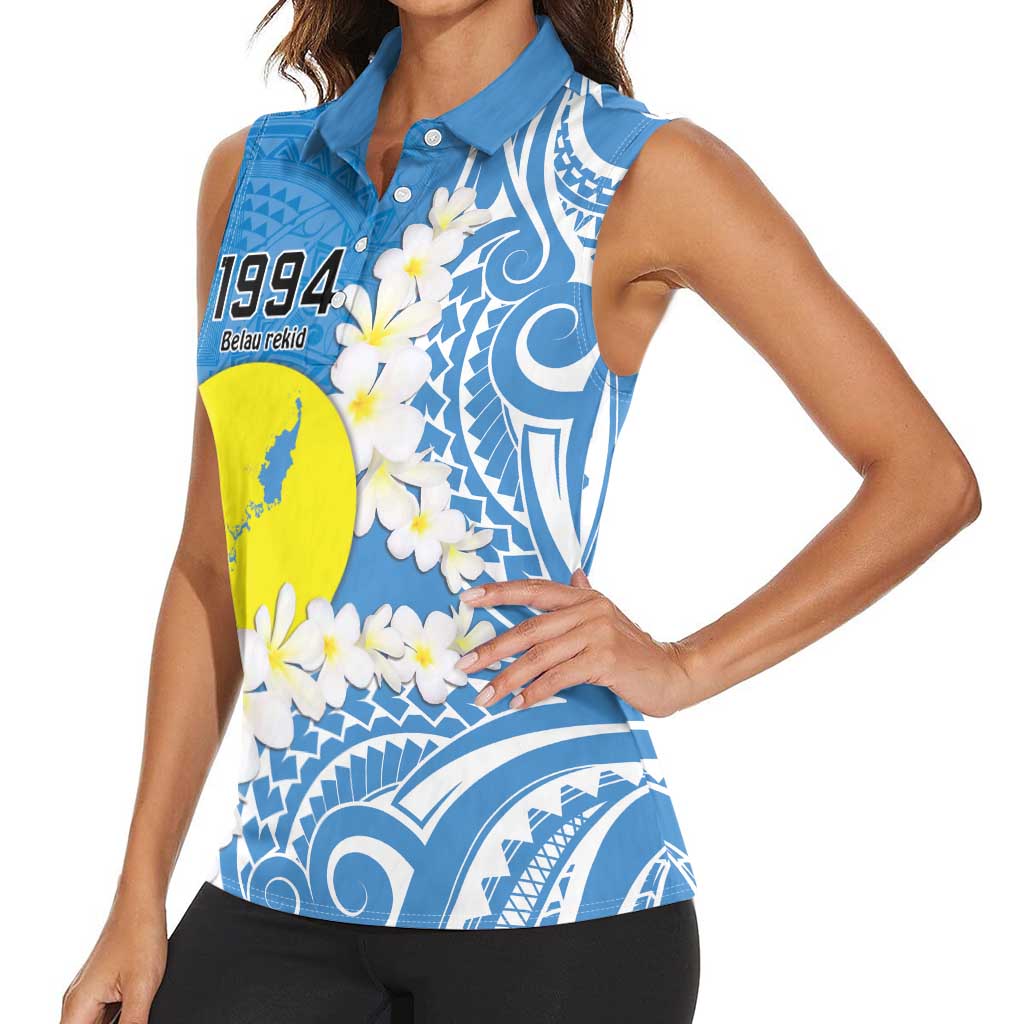 Personalized Palau 1994 Belau Rekid Women Sleeveless Polo Shirt Polynesian Plumeria Style LT9 - Polynesian Pride