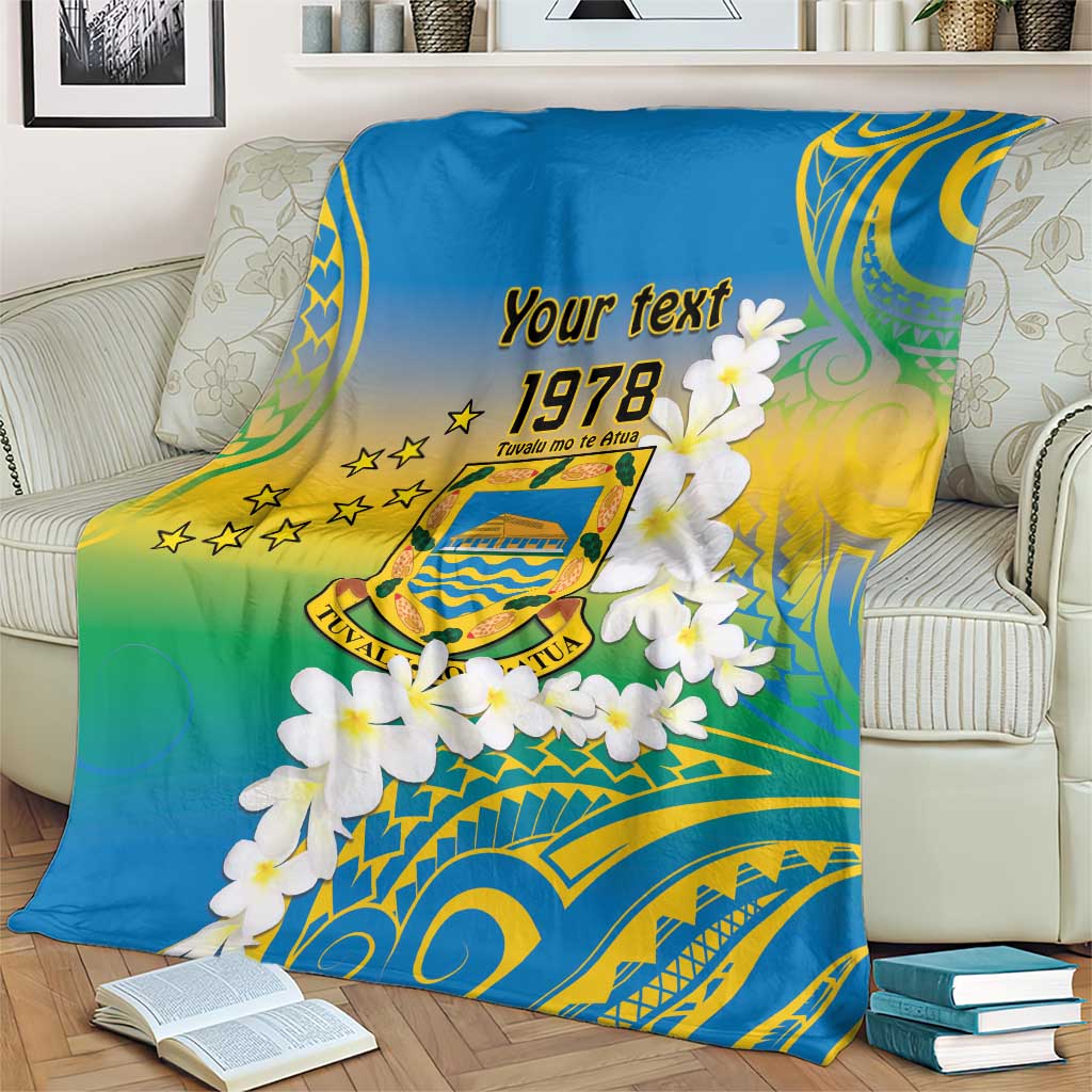 Personalised Tuvalu 1978 Independence Day Blanket Polynesian Plumeria Style