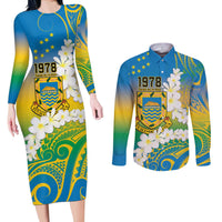 Personalised Tuvalu 1978 Independence Day Couples Matching Long Sleeve Bodycon Dress and Long Sleeve Button Shirt Polynesian Plumeria Style LT9 Gradient - Polynesian Pride