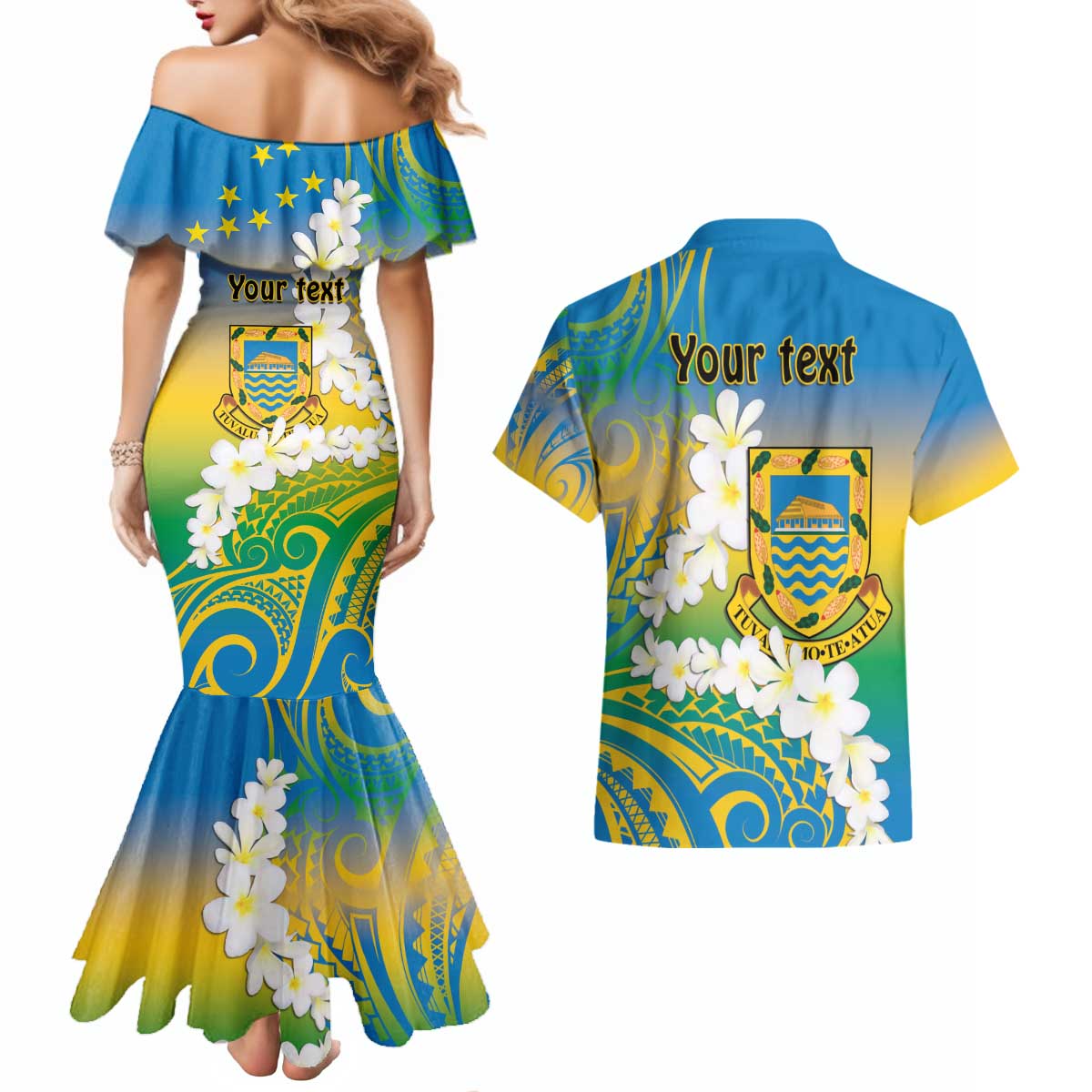 Personalised Tuvalu 1978 Independence Day Couples Matching Mermaid Dress and Hawaiian Shirt Polynesian Plumeria Style LT9 - Polynesian Pride