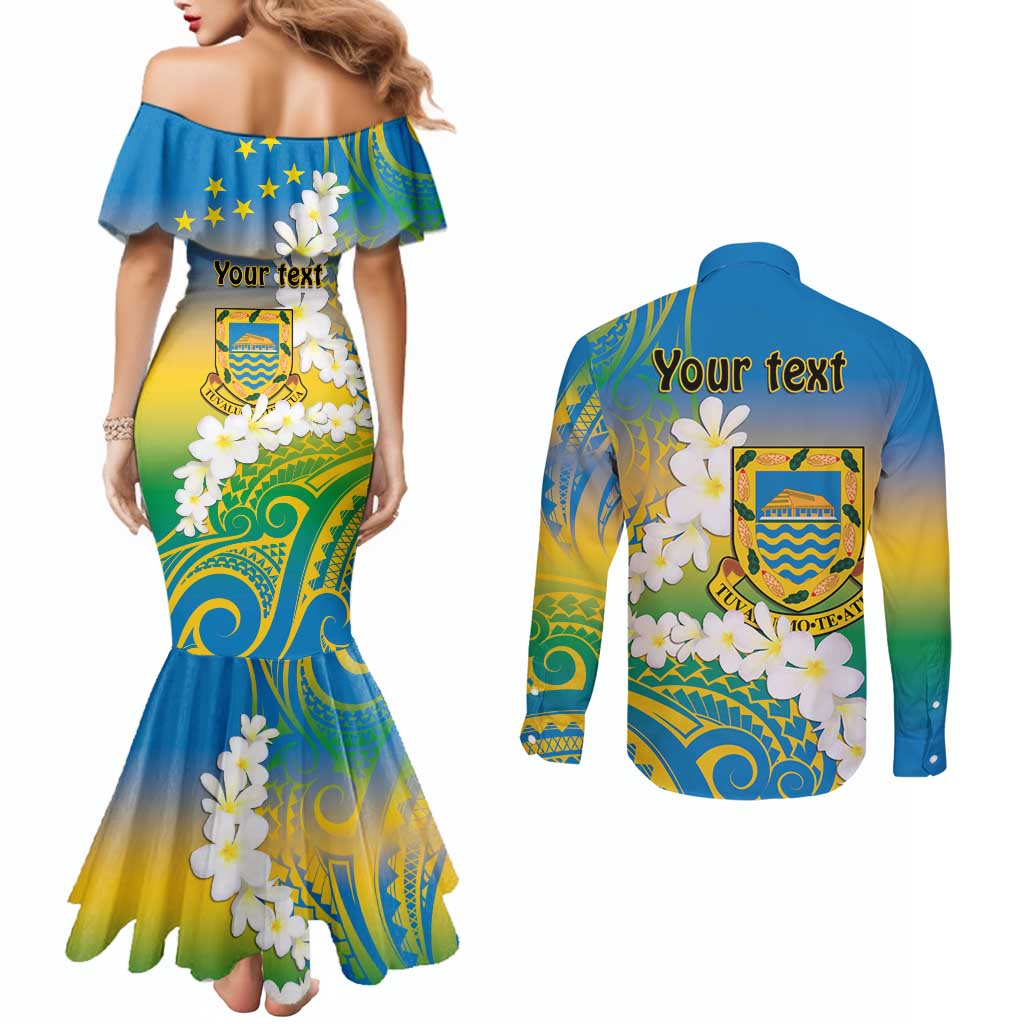 Personalised Tuvalu 1978 Independence Day Couples Matching Mermaid Dress and Long Sleeve Button Shirt Polynesian Plumeria Style LT9 - Polynesian Pride