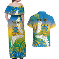 Personalised Tuvalu 1978 Independence Day Couples Matching Off Shoulder Maxi Dress and Hawaiian Shirt Polynesian Plumeria Style LT9 - Polynesian Pride