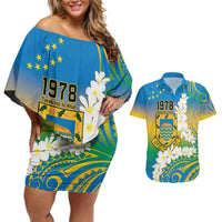Personalised Tuvalu 1978 Independence Day Couples Matching Off Shoulder Short Dress and Hawaiian Shirt Polynesian Plumeria Style LT9 Gradient - Polynesian Pride