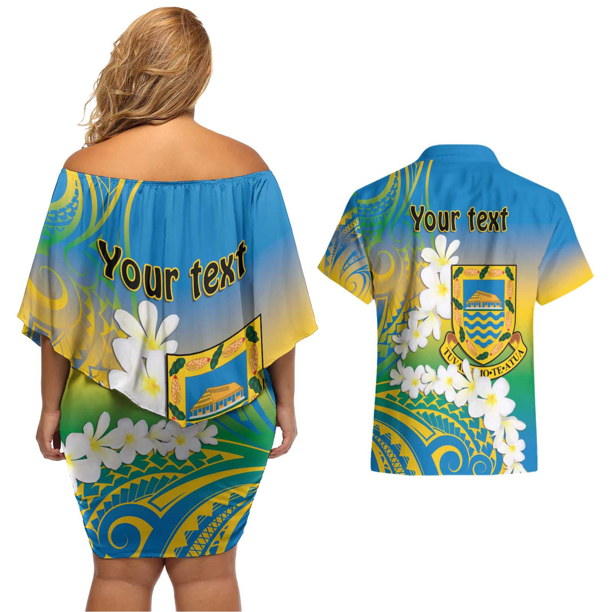 Personalised Tuvalu 1978 Independence Day Couples Matching Off Shoulder Short Dress and Hawaiian Shirt Polynesian Plumeria Style LT9 - Polynesian Pride