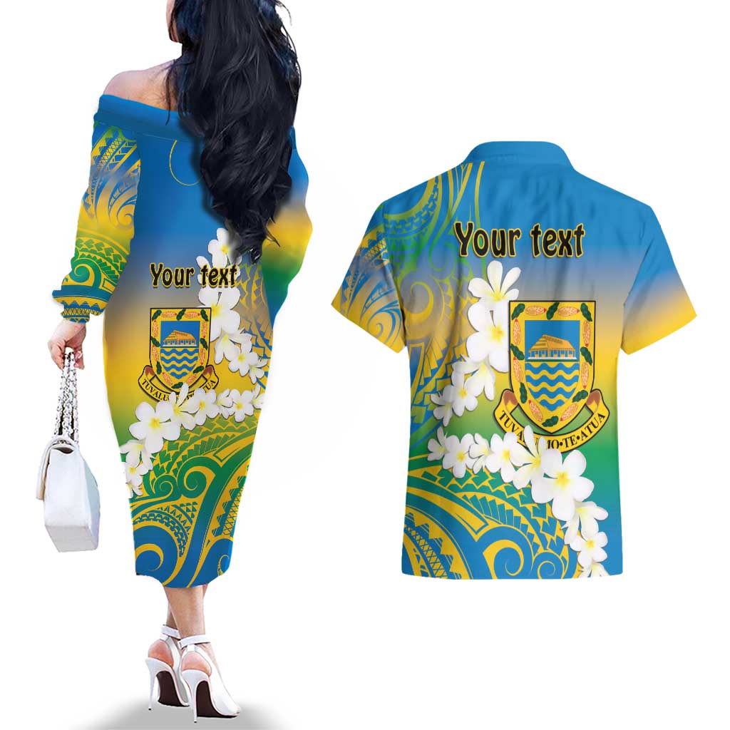 Personalised Tuvalu 1978 Independence Day Couples Matching Off The Shoulder Long Sleeve Dress and Hawaiian Shirt Polynesian Plumeria Style LT9 - Polynesian Pride