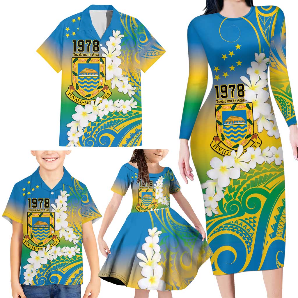Personalised Tuvalu 1978 Independence Day Family Matching Long Sleeve Bodycon Dress and Hawaiian Shirt Polynesian Plumeria Style LT9 - Polynesian Pride