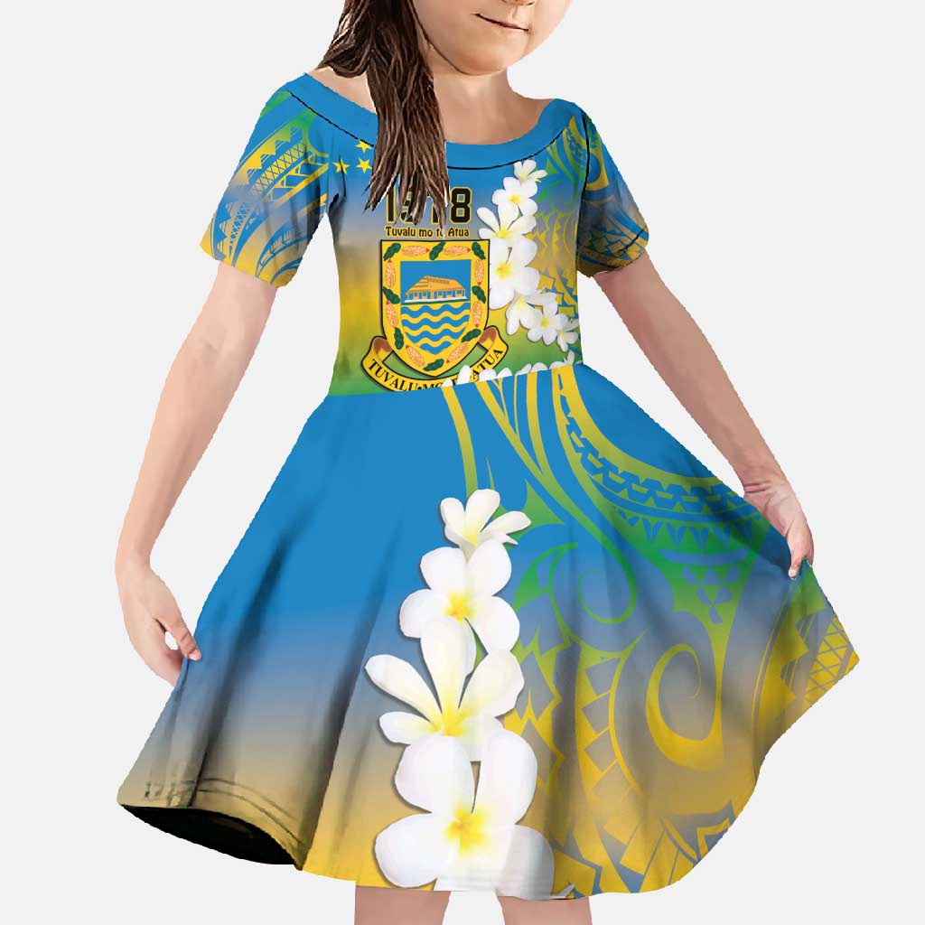 Personalised Tuvalu 1978 Independence Day Family Matching Off Shoulder Maxi Dress and Hawaiian Shirt Polynesian Plumeria Style LT9 Daughter's Dress Gradient - Polynesian Pride